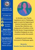 Senate District 40 October Newsletter - Senator Ana Maria Rodriguez